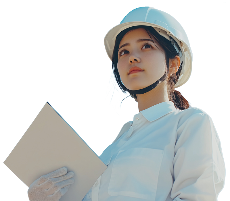 空を見上げる女性建築士